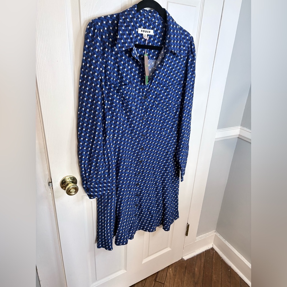 Boden Pocket Detail Shirt Dress | Mazarine Blue Terrace Swirl | Size 12R | NWT - Picture 4 of 13